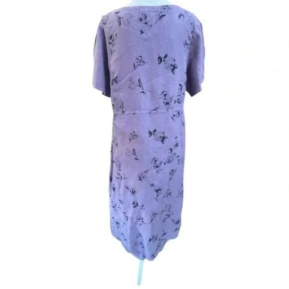 Vintage 1990s Linen Floral Tunic Maxi Dress Set – Purple, Short Sleeve, Made in - Picture 5 of 13